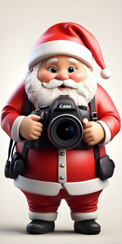 3D Cute Santa Clause with Camera Christmas Wallpaper