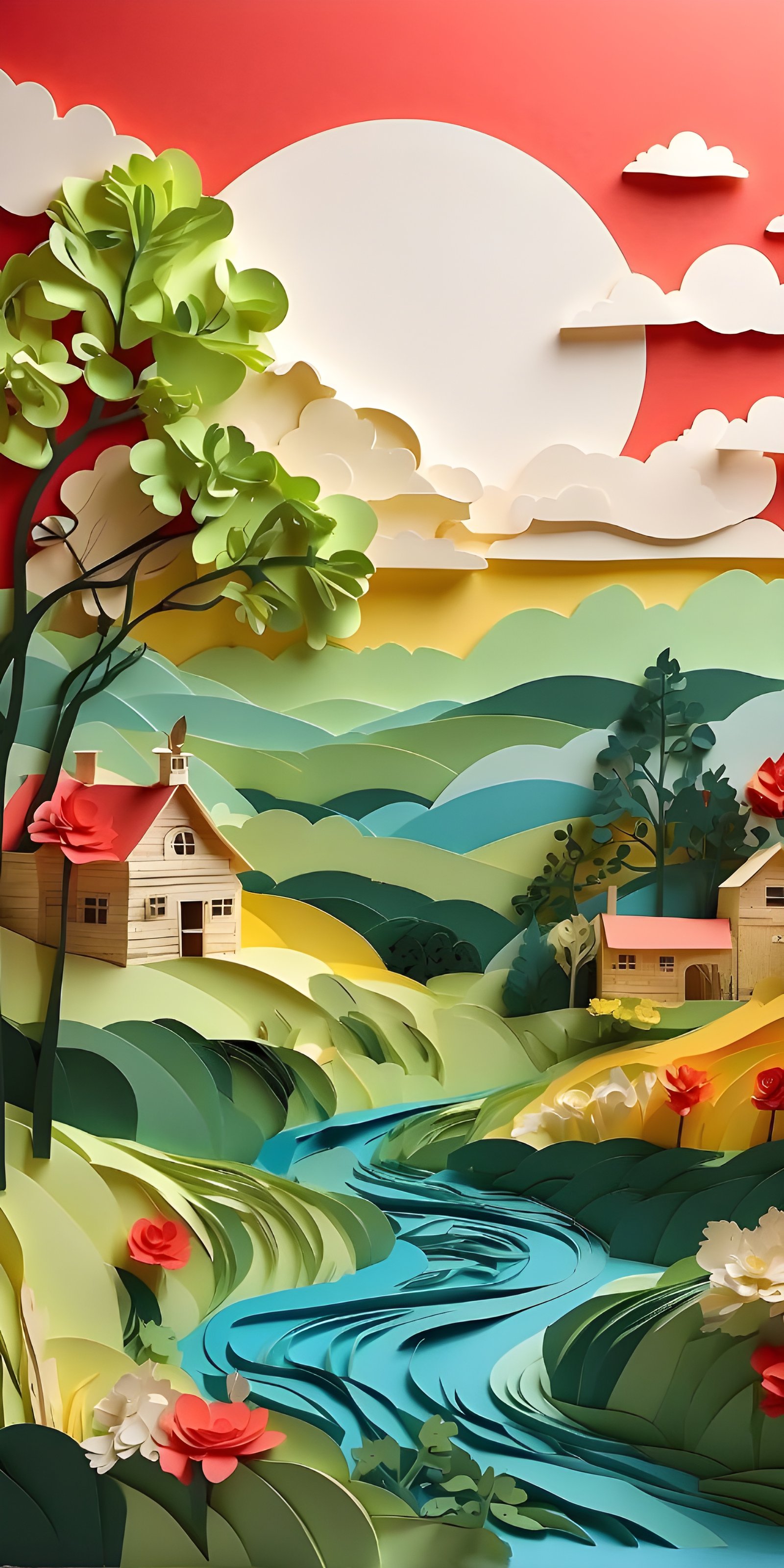 3D Paperstyle Cartoon Environment Wallpaper for Phone
