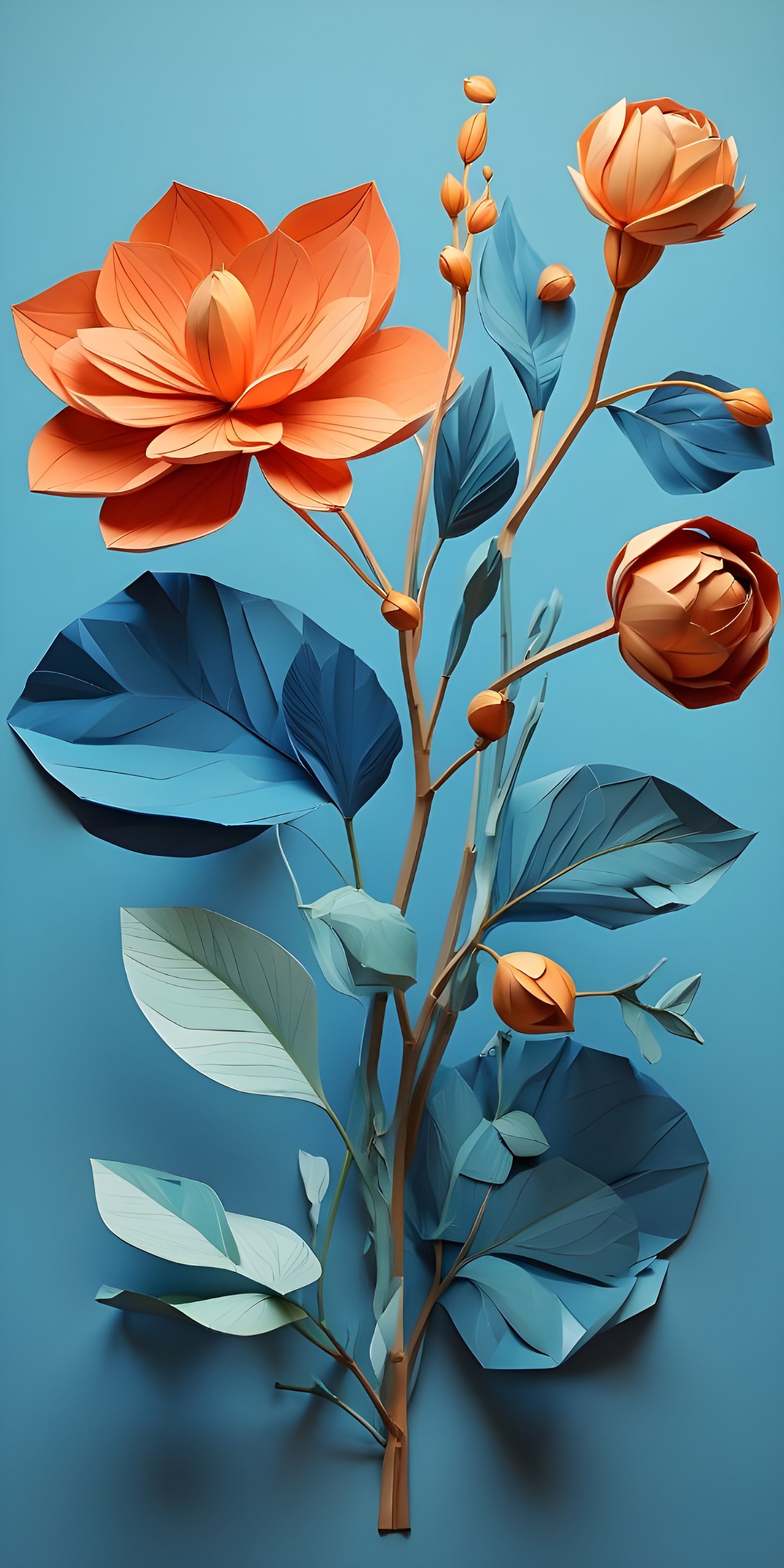Artisitic Plant Flower Orange and Blue Phone Wallpapers