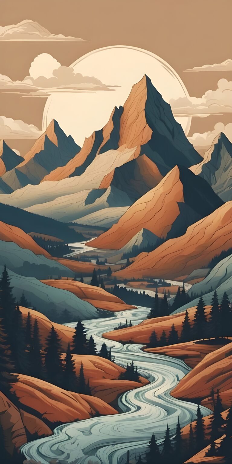 Artistic Mountain and River Phone Wallpaper Download