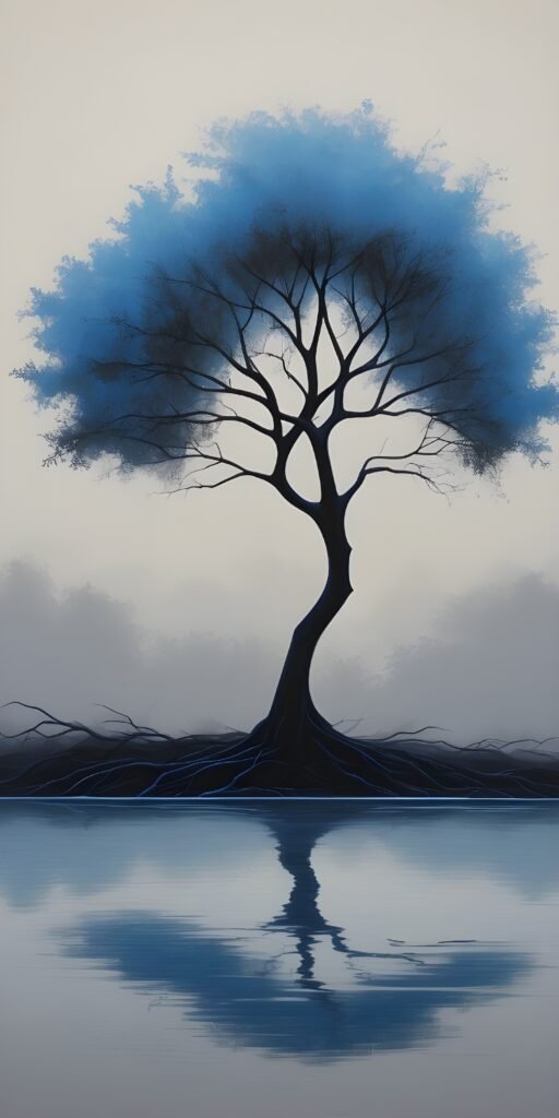 Blue Tree Phone Wallpaper, White