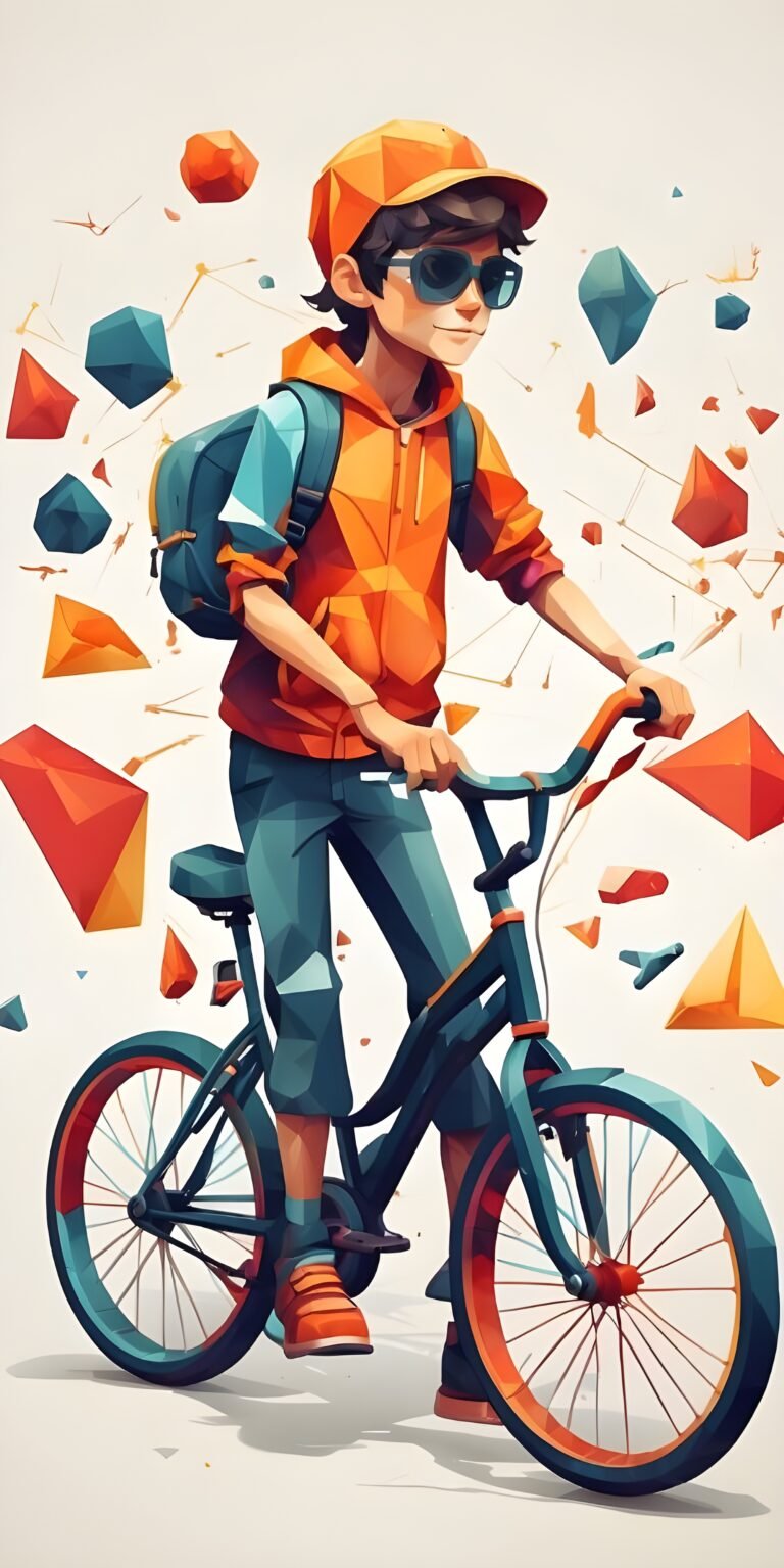 Boy, Cycle Cartoon Wallpaper