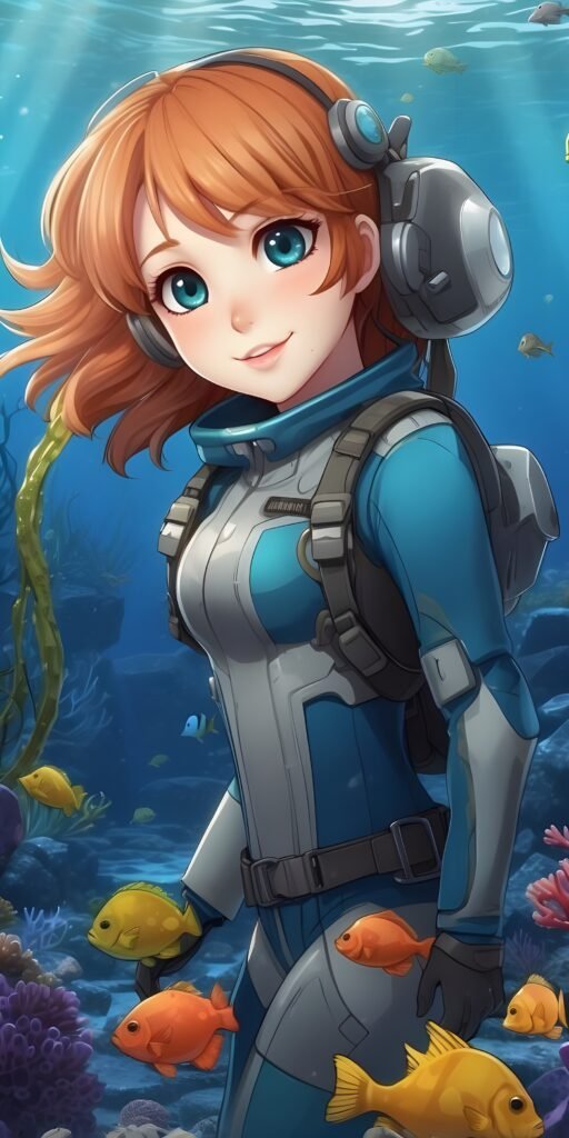 Cute Anime Girl Phone Wallpaper Under Water