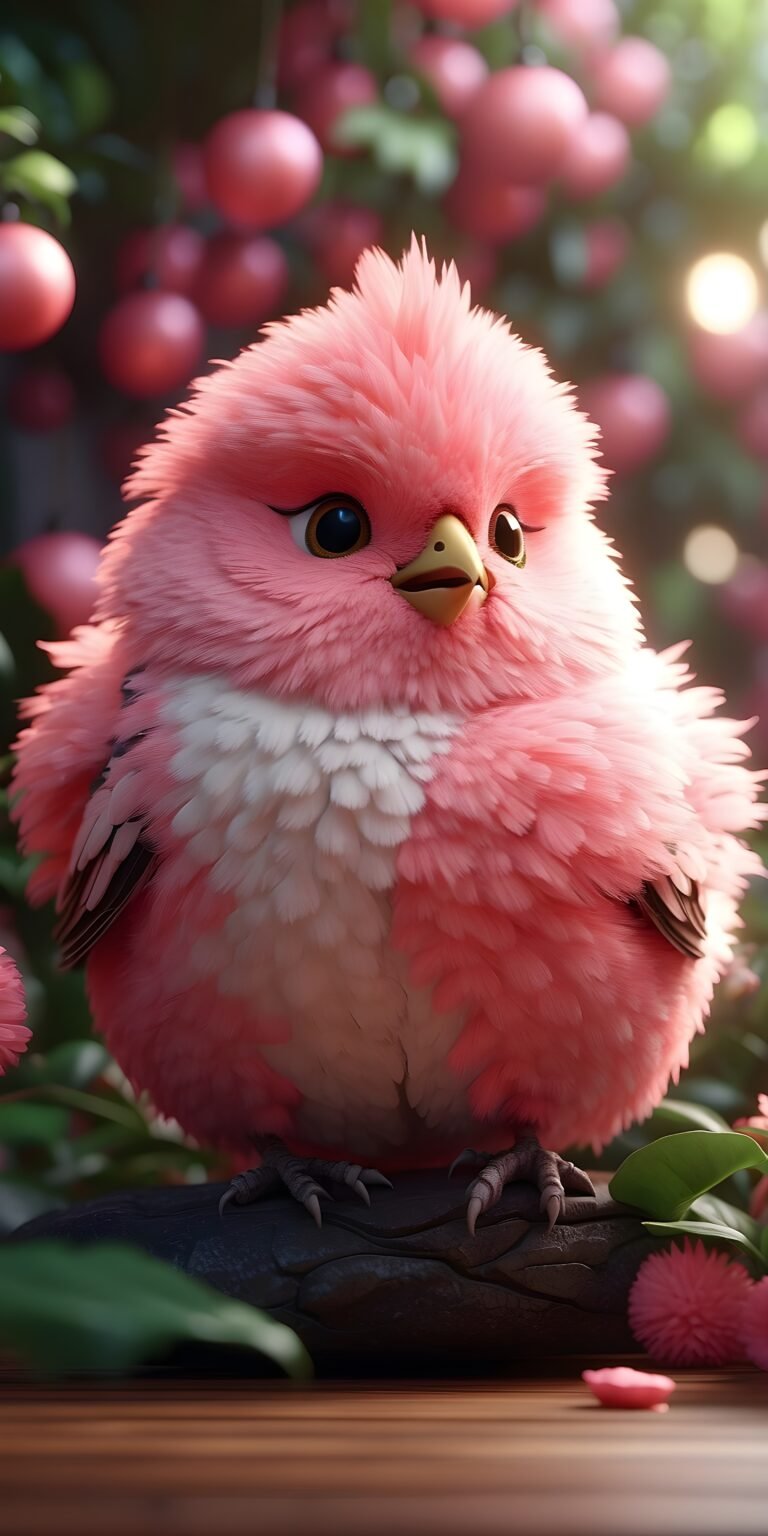 Cute Fluffy Bird Pink Color Phone Wallpaper