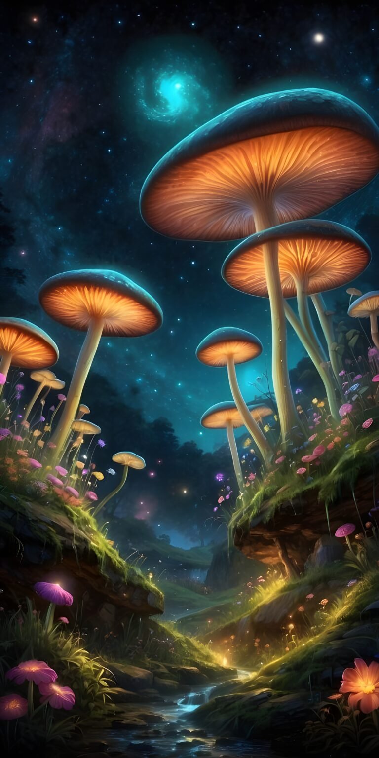 Glitering Mushroom Phone Wallpaper