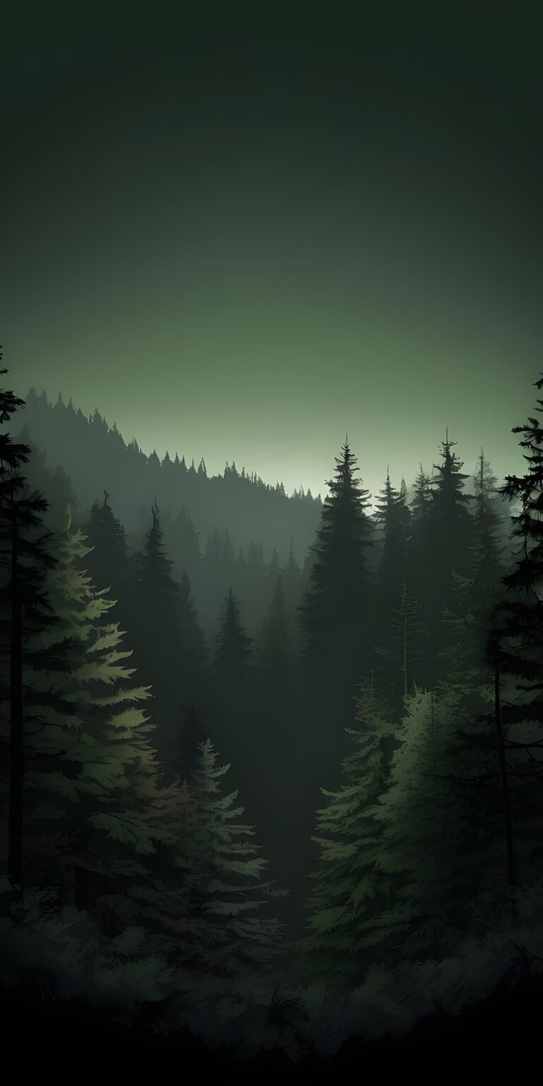 Minimalistic Forest Phone Wallpaper, Black