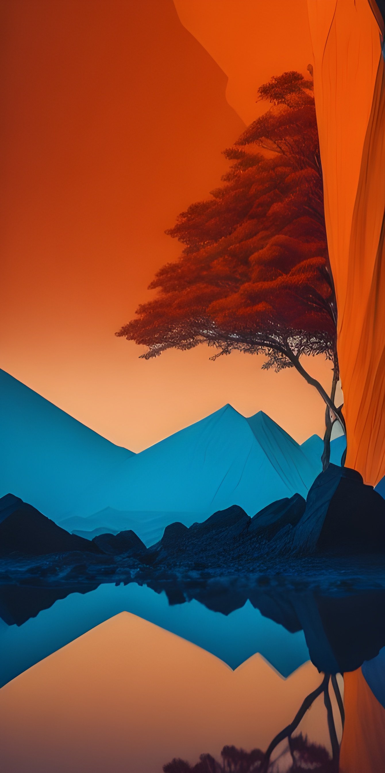 Minimalistic Orange Color tree Wallpaper for Phone