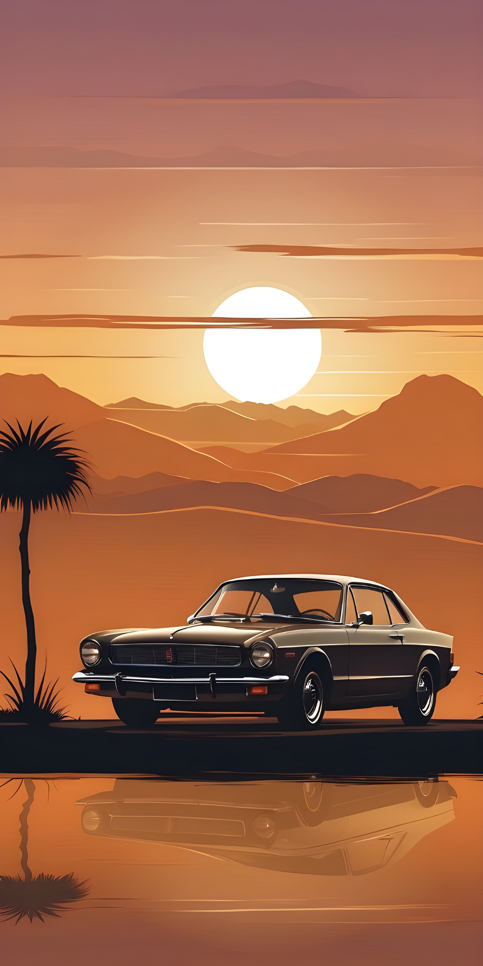 Stylish Car Sunset Phone Wallpaper