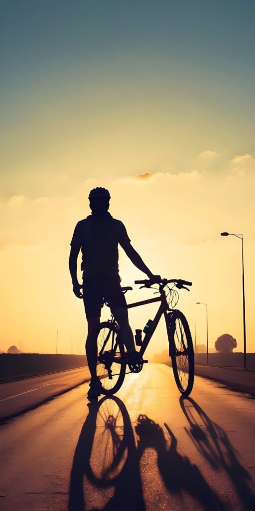 Sunset Cycle and Boy Phone Wallpaper Download, Black