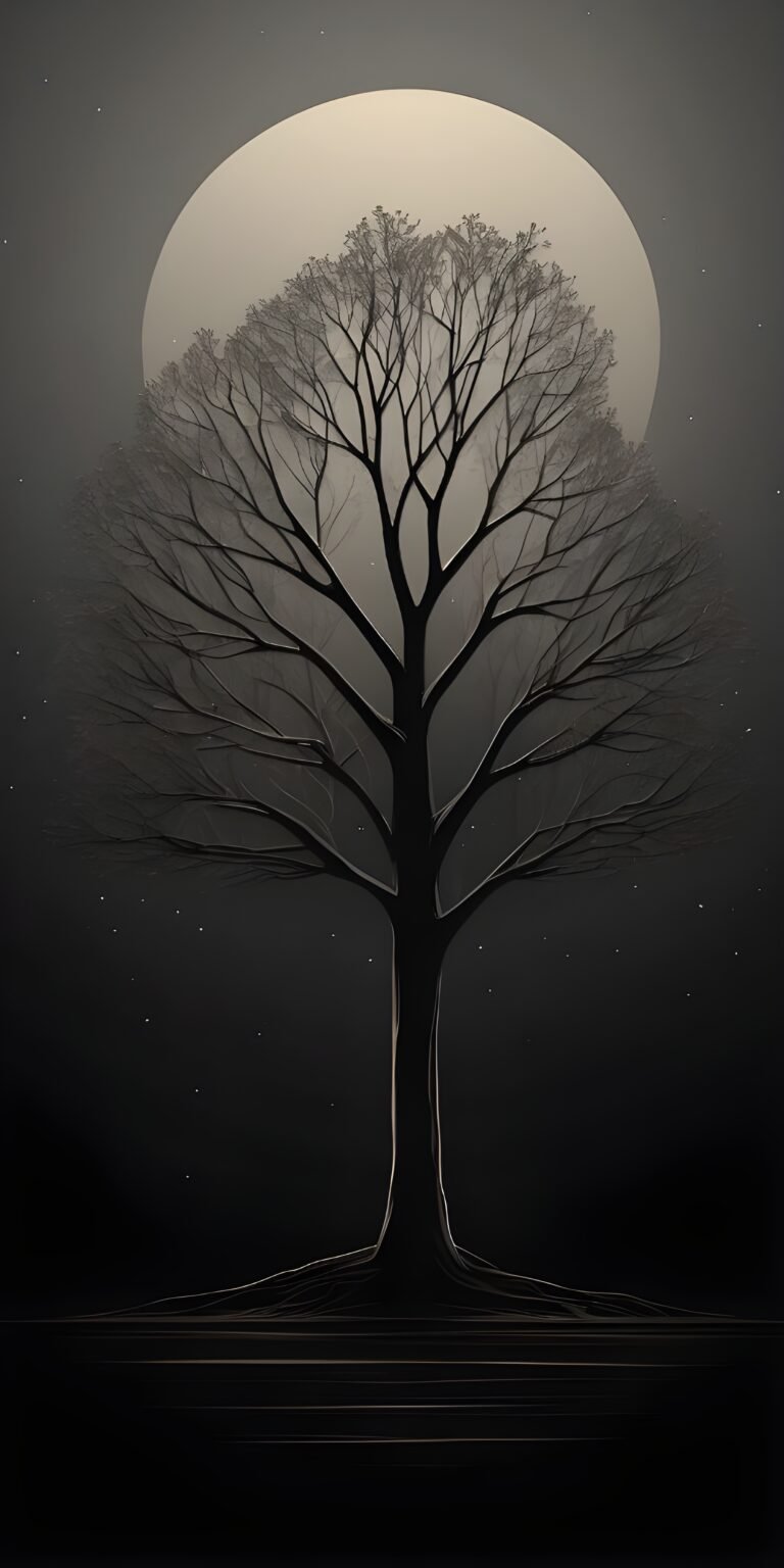 Tree and Moon Phone Wallpaper, Black