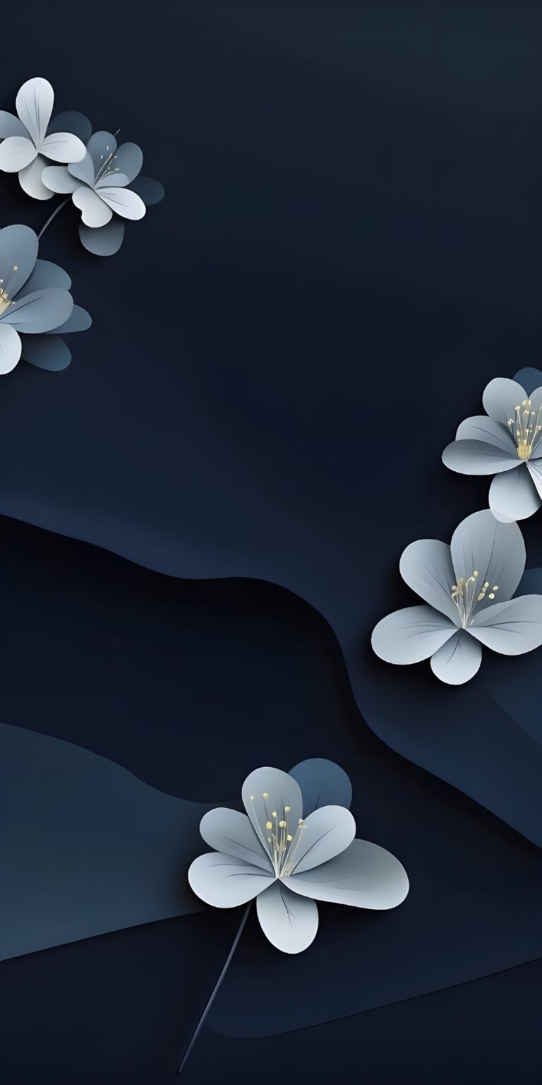 White Flower with Blue Wallpaper for Phone, Black