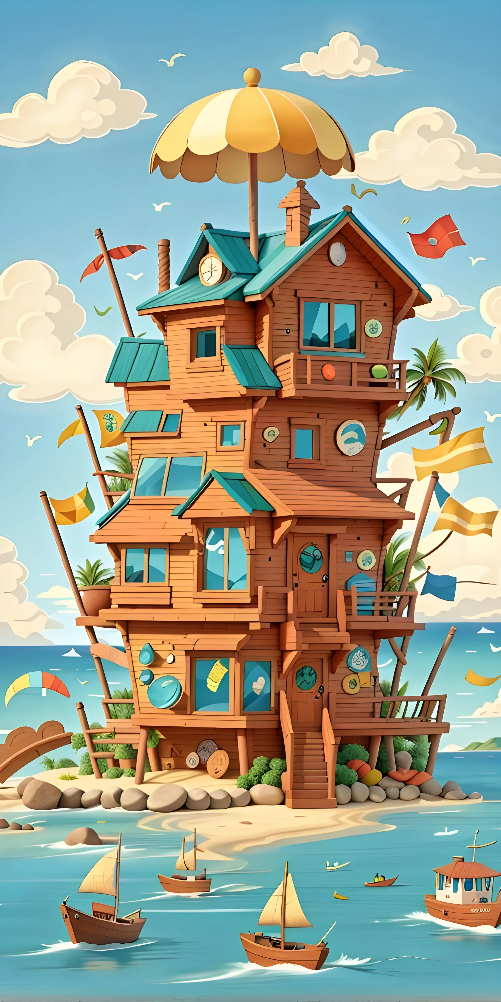 3D Cartoon Building Phone Wallpaper