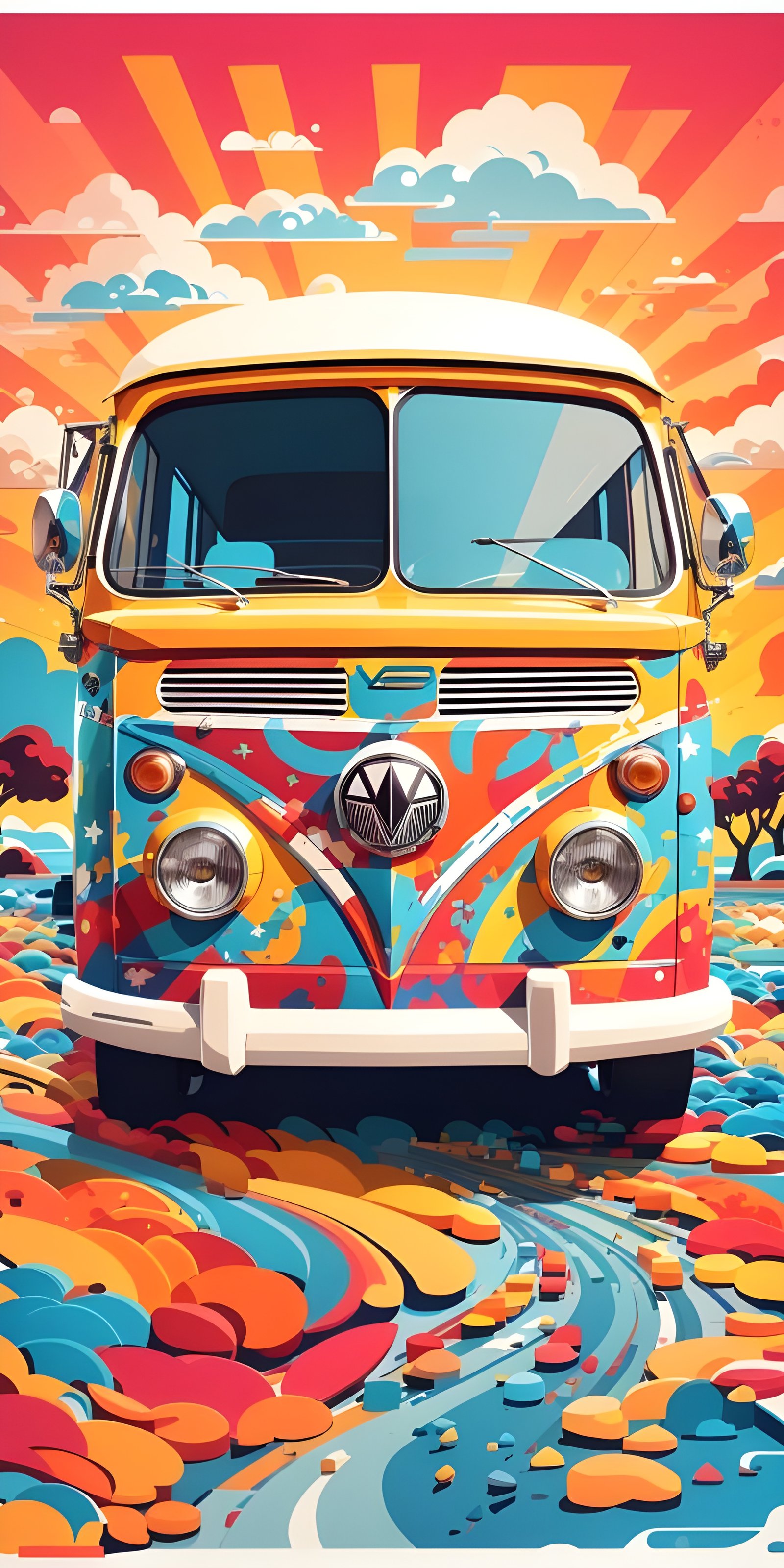 Artistic Bus Phone Wallpaper Colors