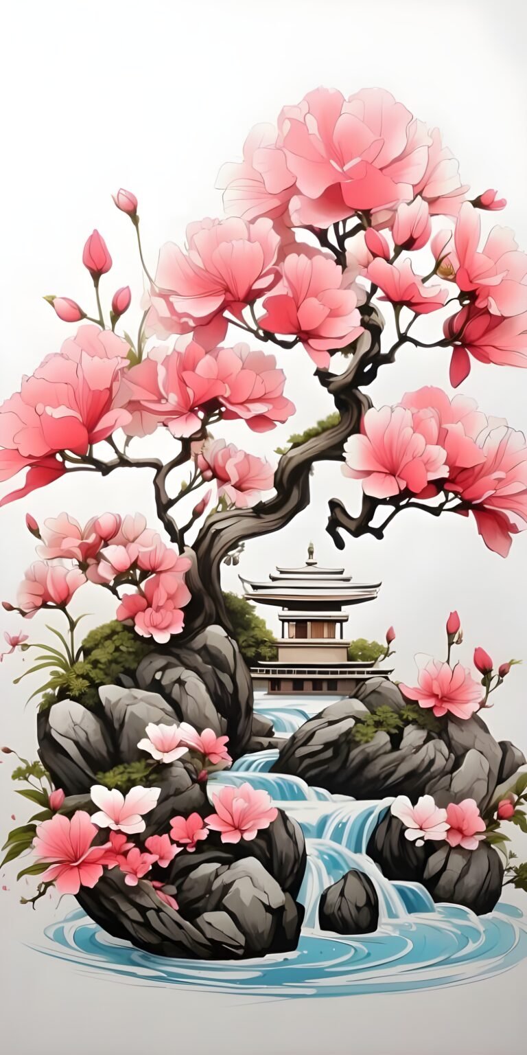 Beautiful and charming bonsai flower Phone Wallpaper, White