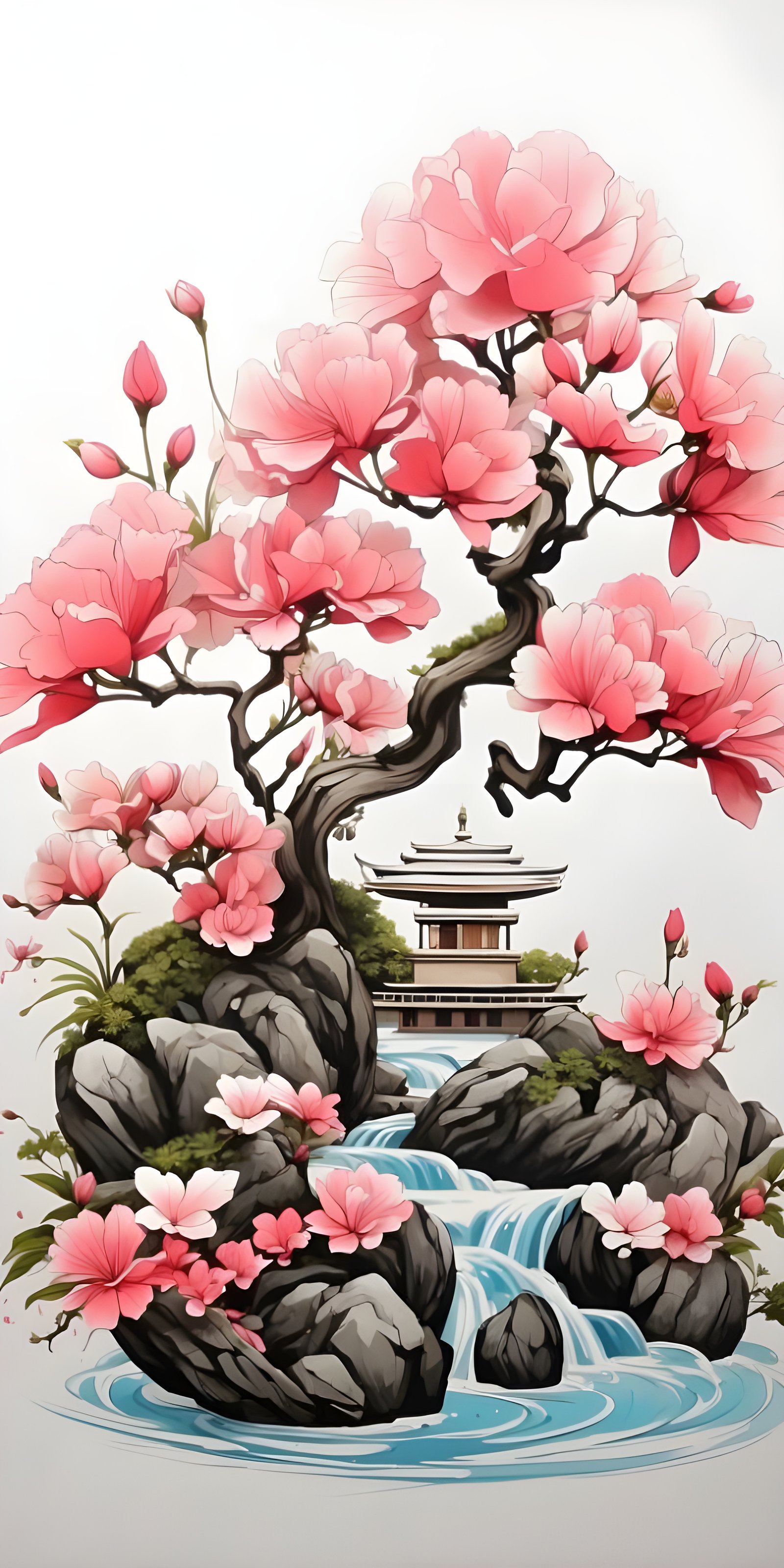 Beautiful and charming bonsai flower Phone Wallpaper, White