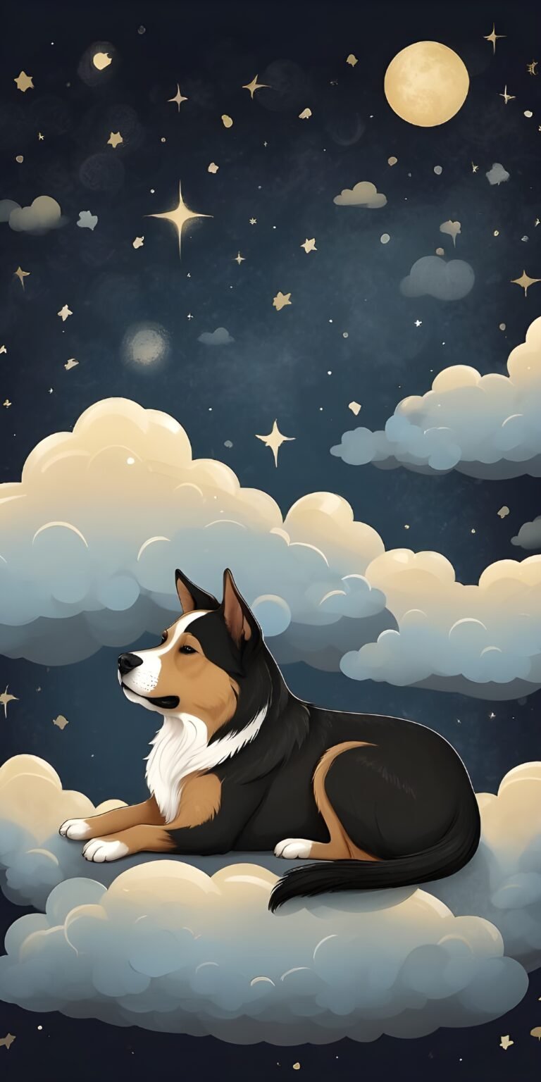 Best Cute Dog Sitting, Night, Moon