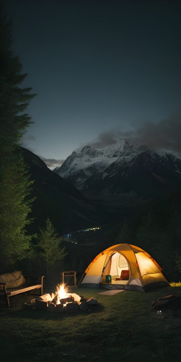 Camping Night, Mountain, Greenery Wallpaper for Phone