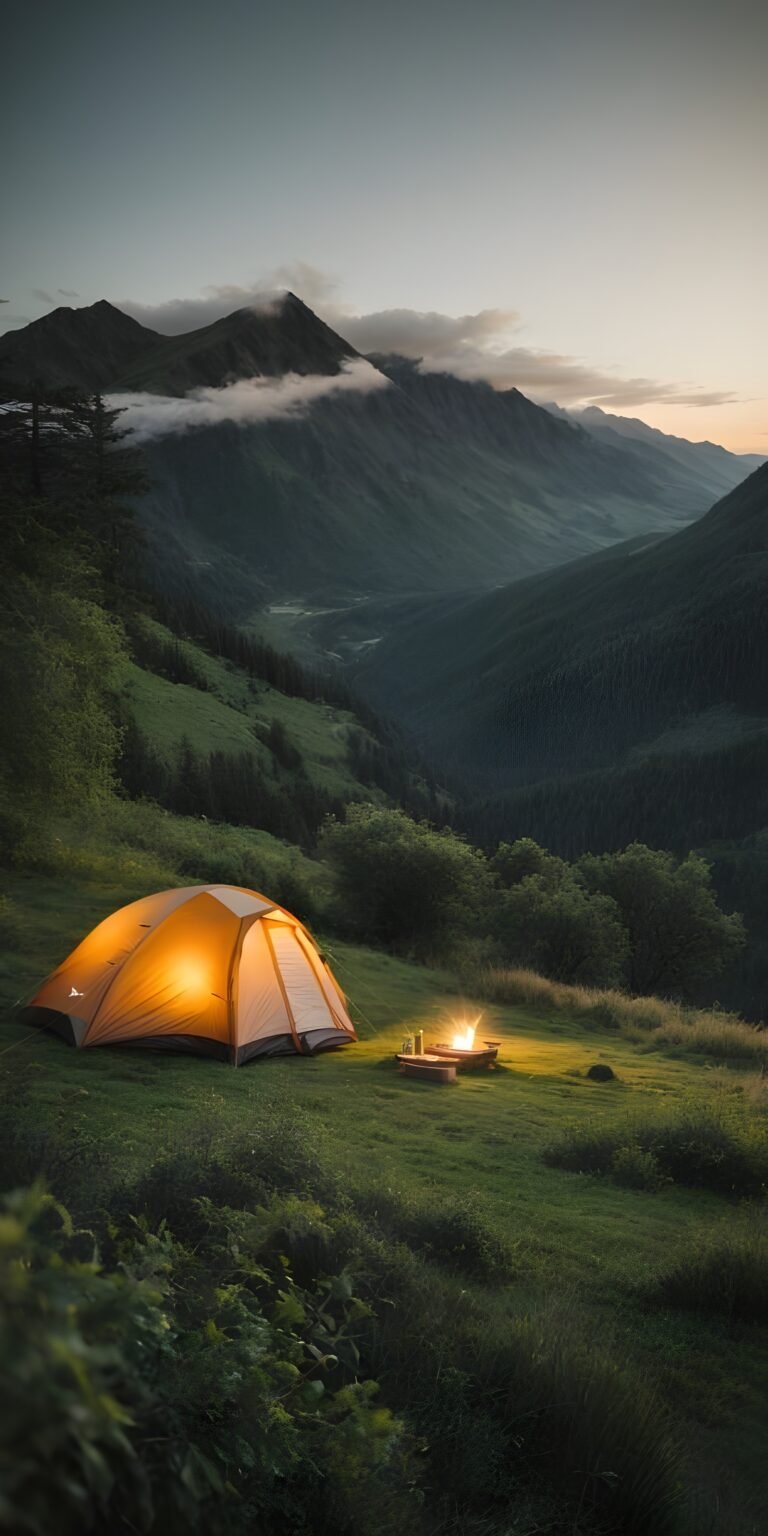 Camping Phone Wallpaper, Greenery, Mountain, Evening