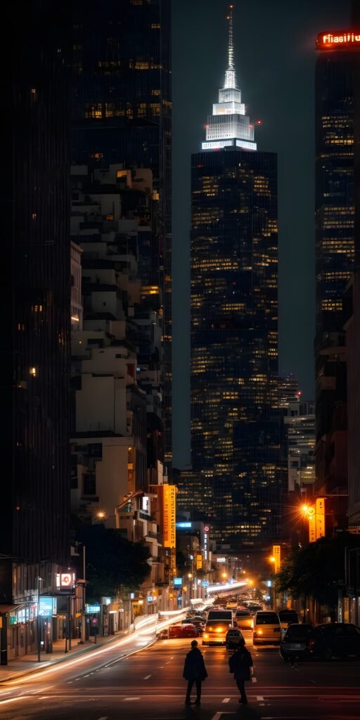 City, Buildings, Lights, Night Phone Wallpaper