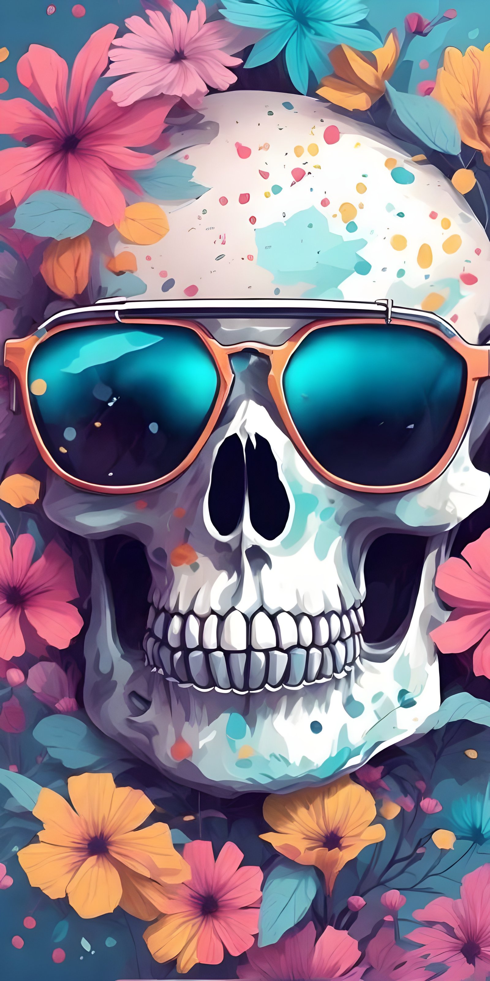 Colorful Skull Phone Background, Dark