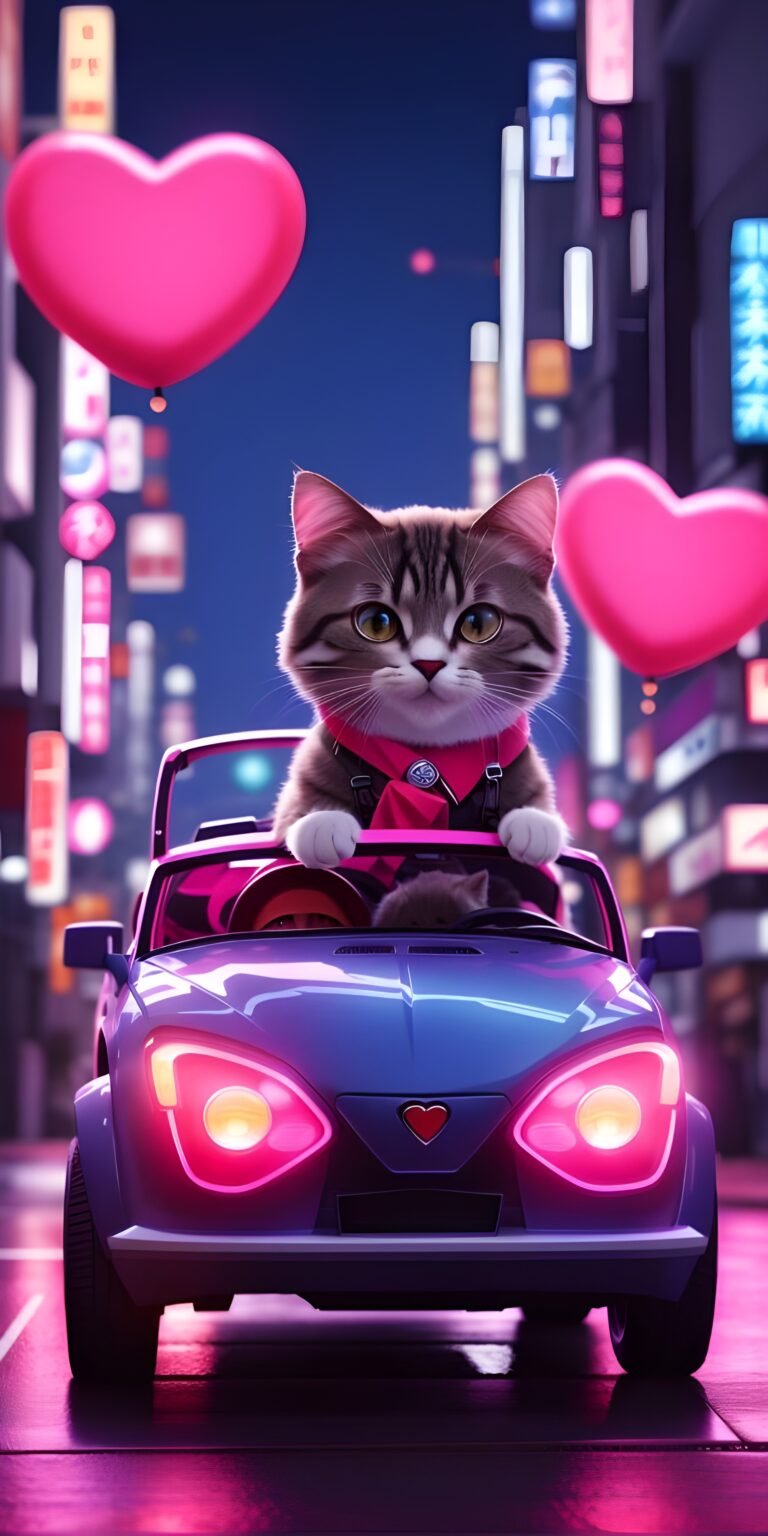 Cute Cat on Car Phone Wallpaper