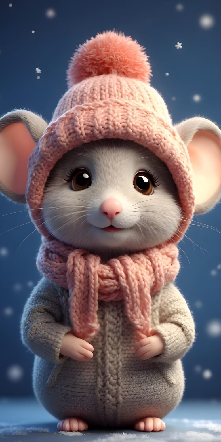 Cute Mouse, Winter, Cartoon Phone Wallpaper