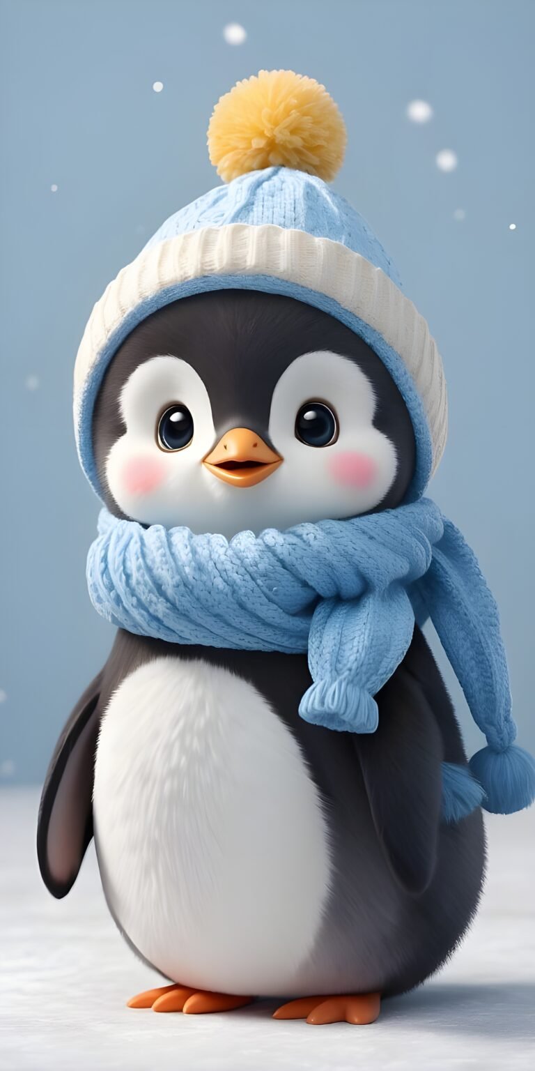 Cute Penguin, Cartoon, Animal, Phone Wallpaper, Cartoon, Winter Download HD
