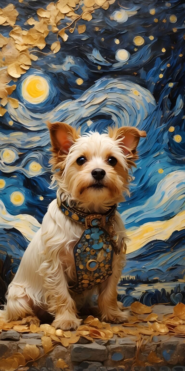 Cute Small Dog Van Gogh Artistic Wallpaper Background