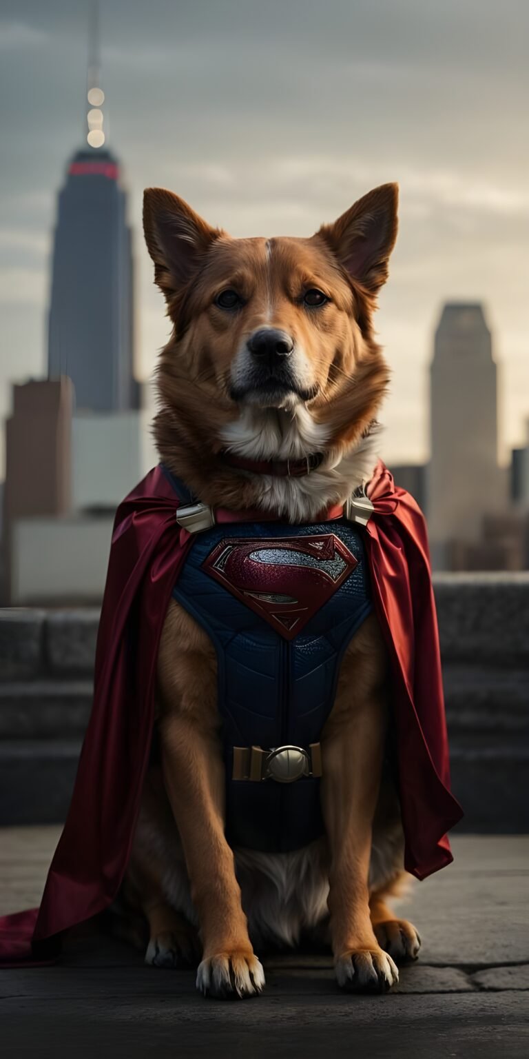 Dog Superman Costume Phone Wallpaper