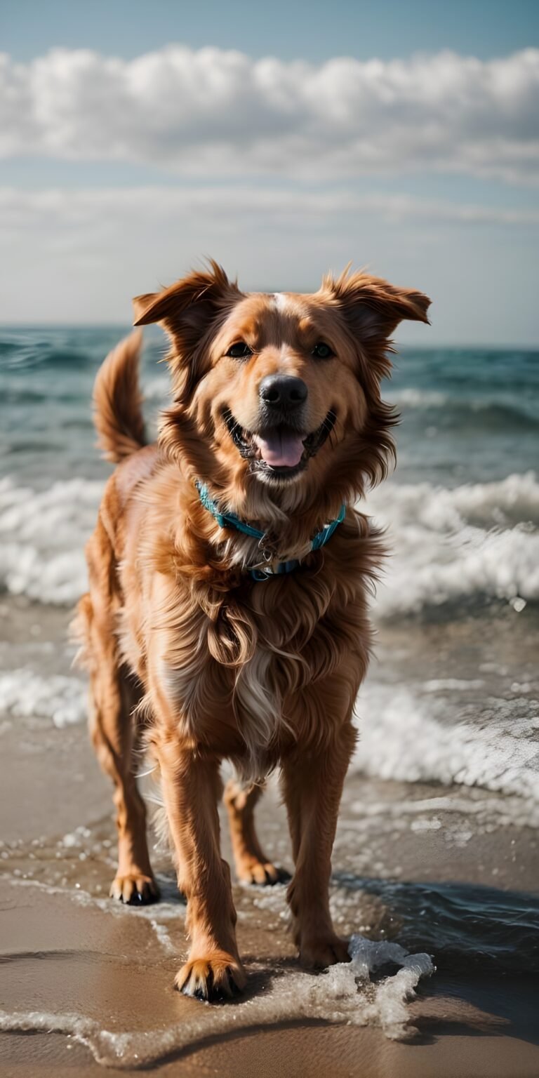Dog at beach Phone Wallpaper