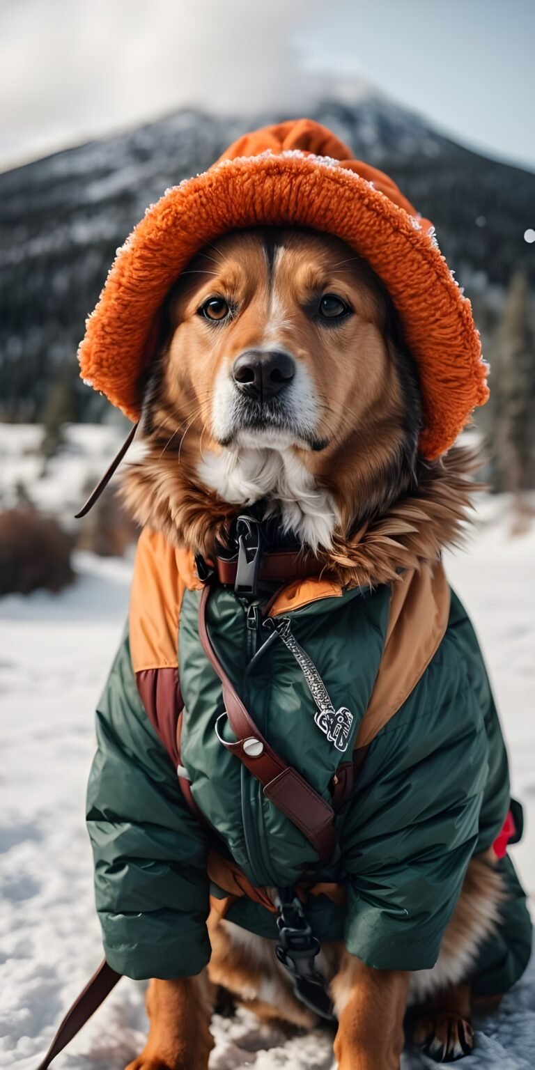 Dog in Winter and Jacket, Cap Phone Wallpaper