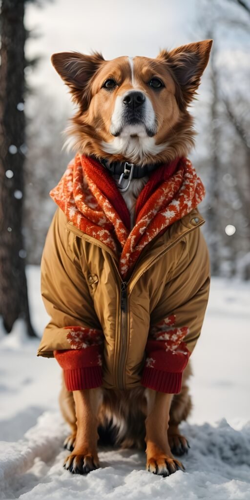Dog in Winter with Jacket Phone Wallpaper
