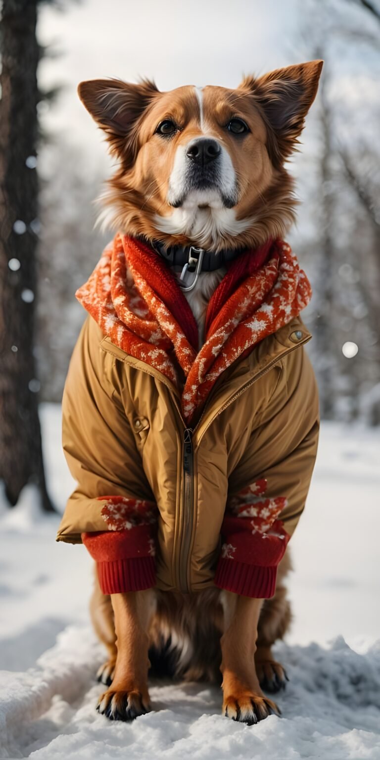 Dog in Winter with Jacket Phone Wallpaper