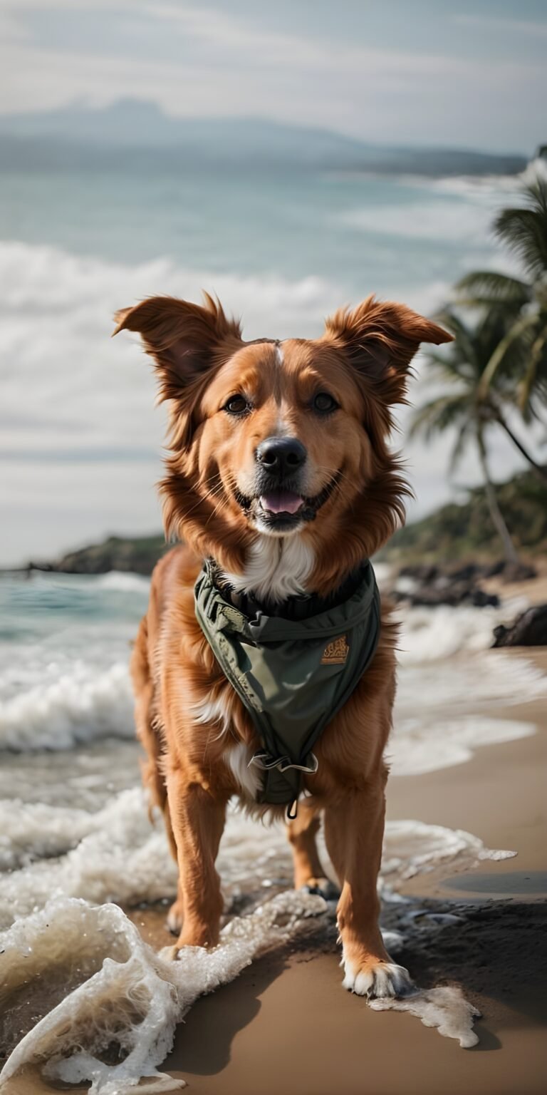 Dog near Sea Beach Phone Wallpaper Download