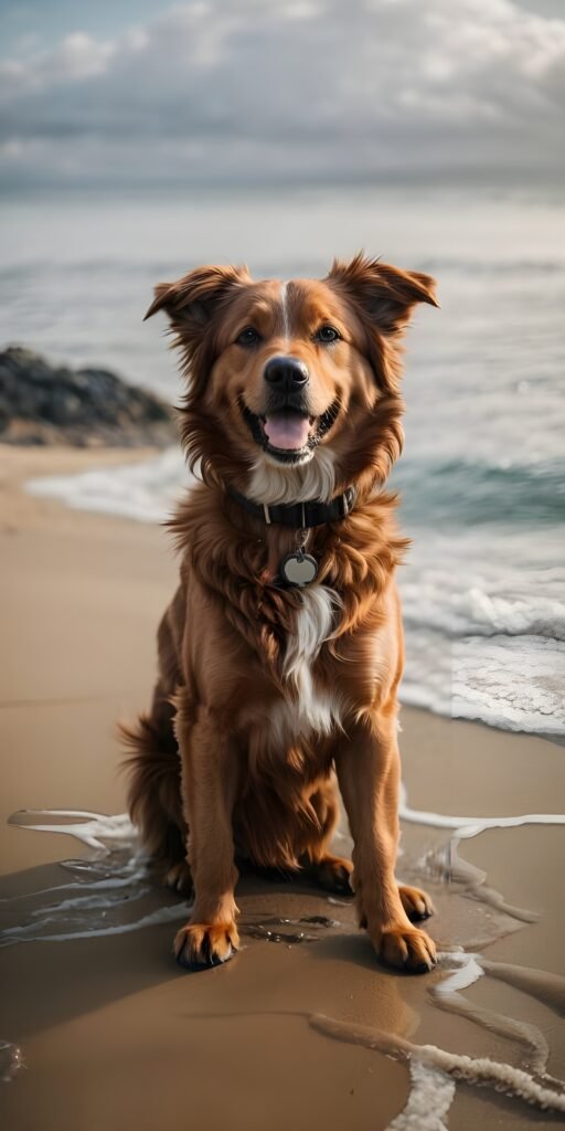 Dog on Beach Phone Wallpaper