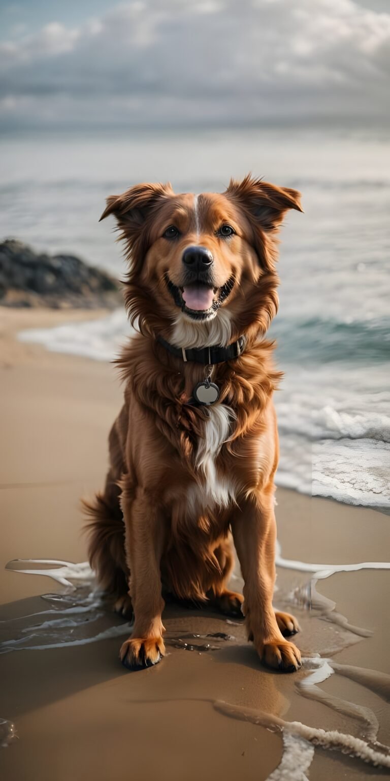 Dog on Beach Phone Wallpaper
