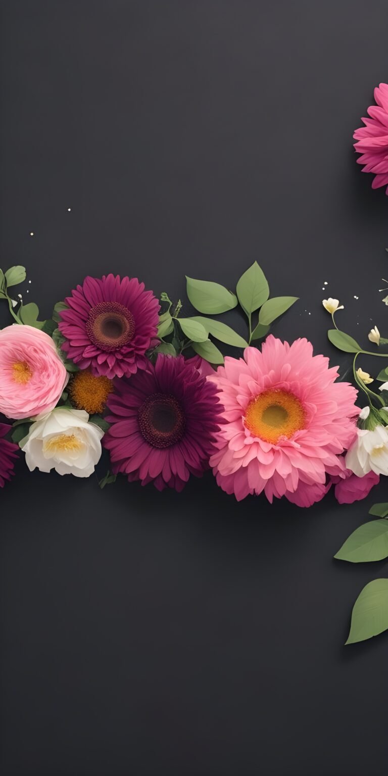 Flower Phone Wallpaper, Black, Pink