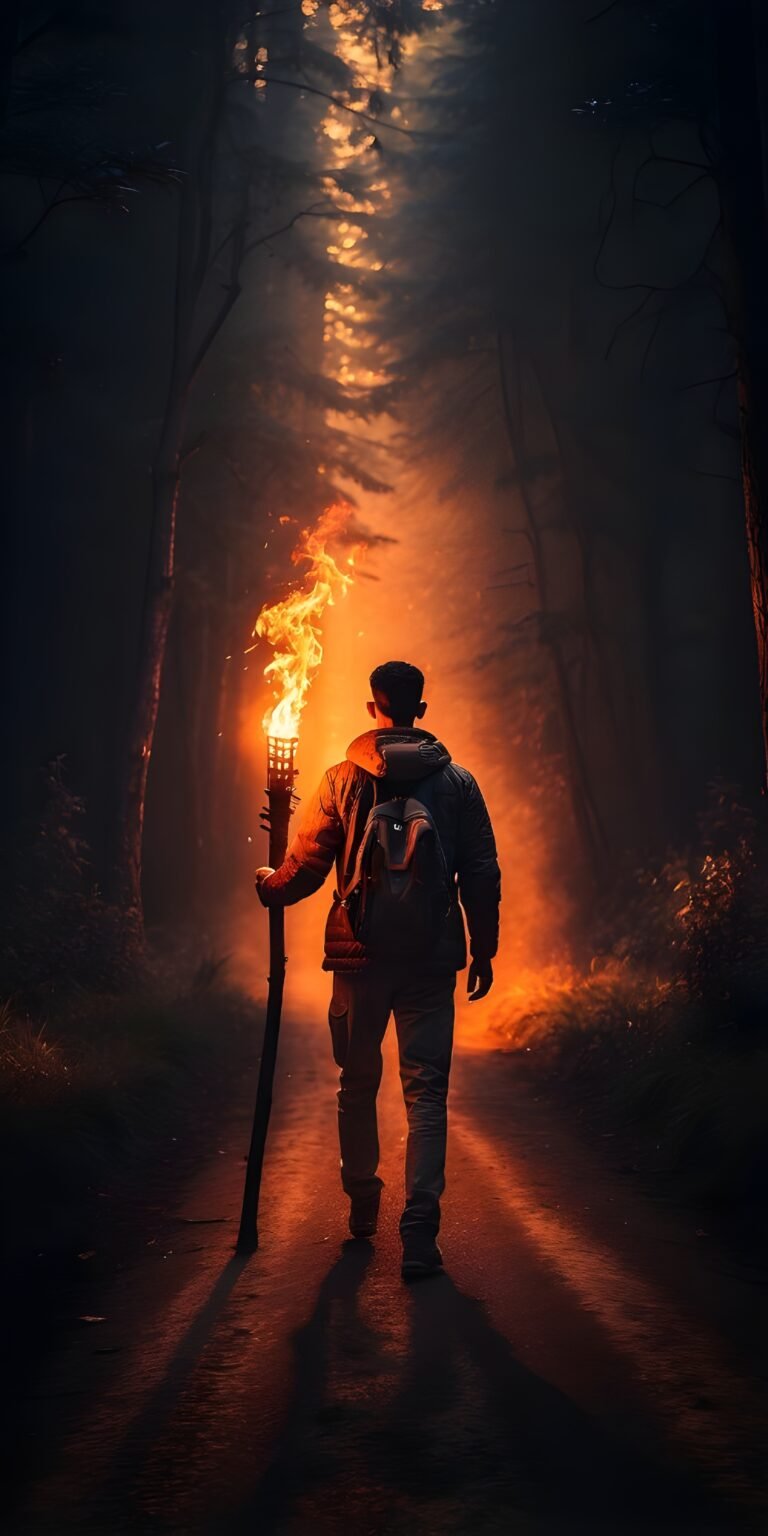Gaming Wallpaper for Phone, Boy with Fire torch, VFX