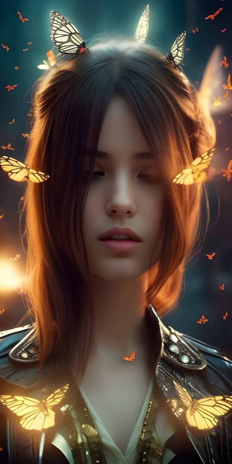 Girl and Butterfly Phone Wallpaper