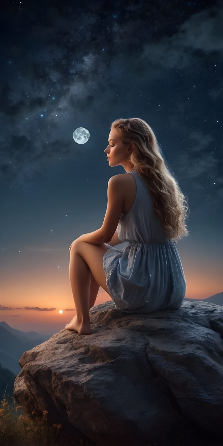 Girl and Moon Wallpaper for Phone