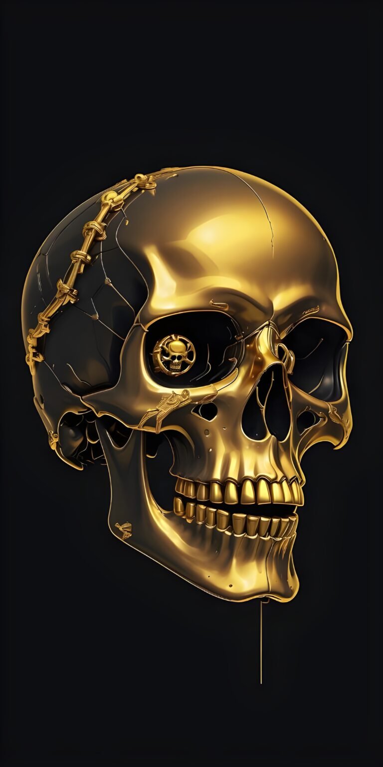 Golden Skull, Dark Phone Wallpaper