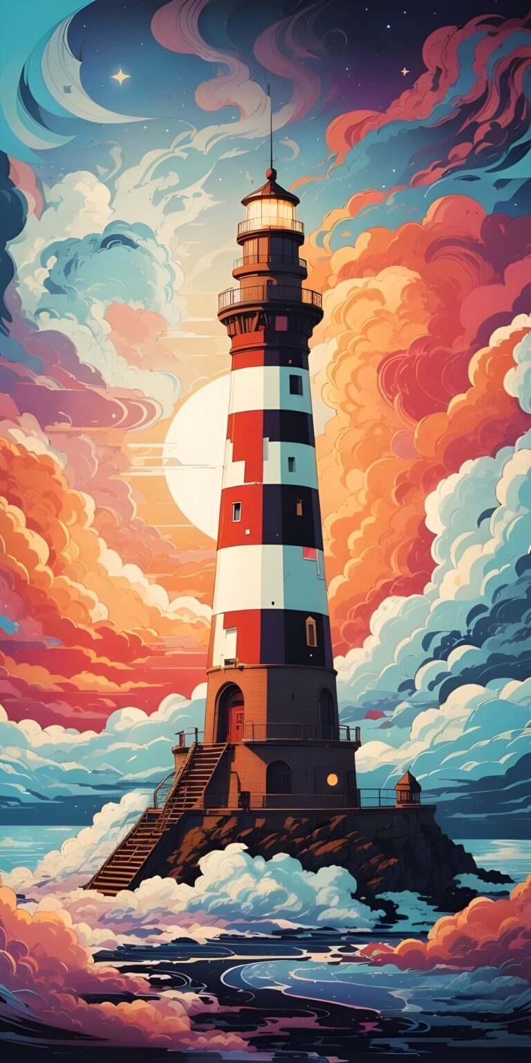 Light House Vibrant Phone Wallpaper, Sun, Artistic