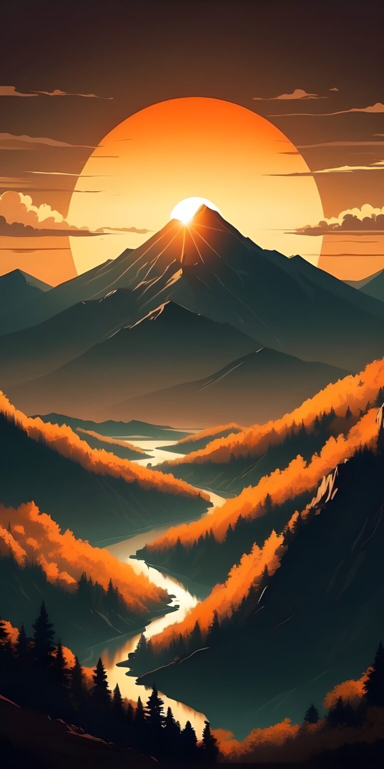 Minimalistic Mountain Sunrise Phone Wallpaper