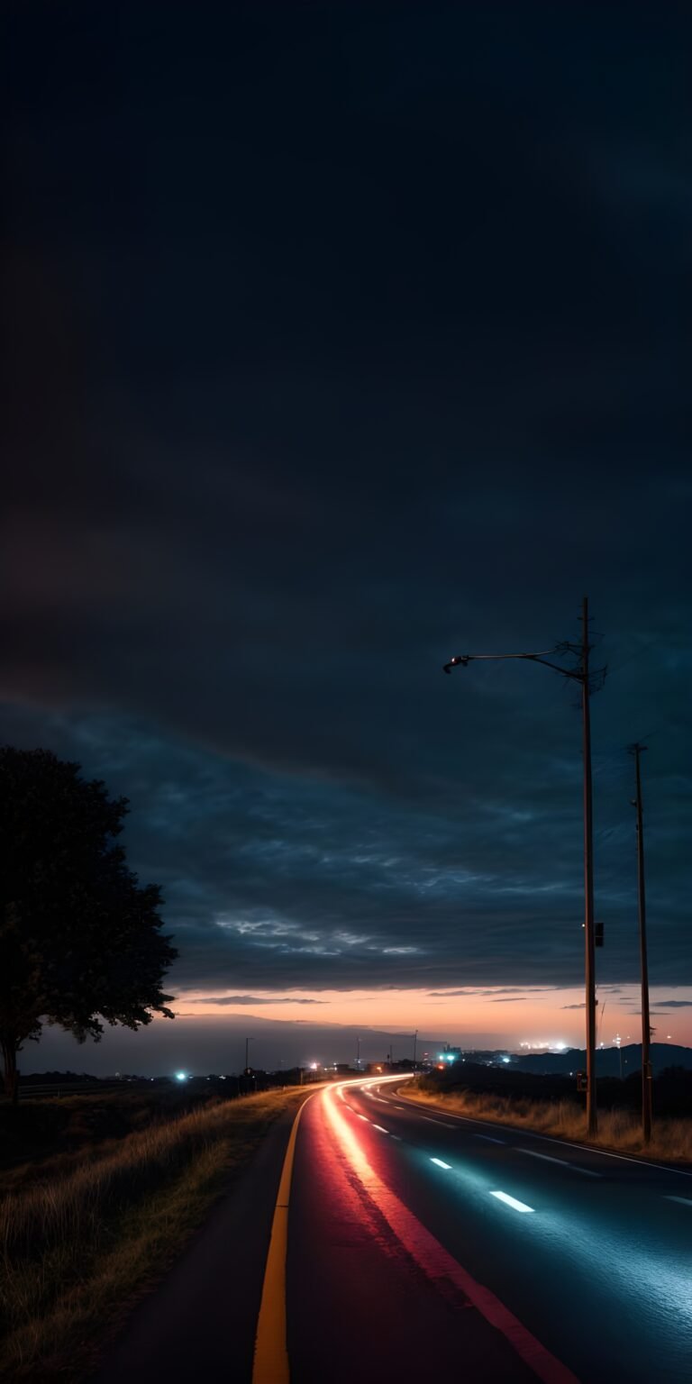 Night, Road Phone Wallpaper, Light