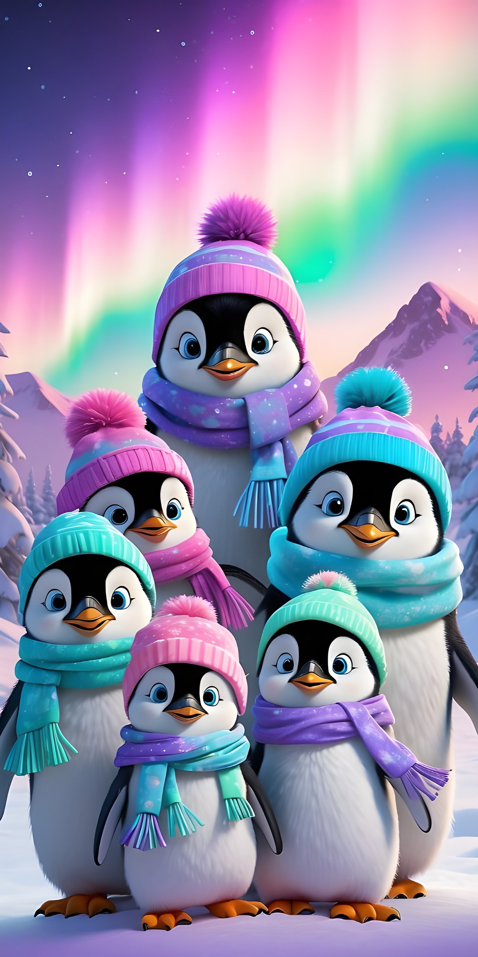 Penguine Family, Animal, Winter Phone Wallpaper, Cartoon