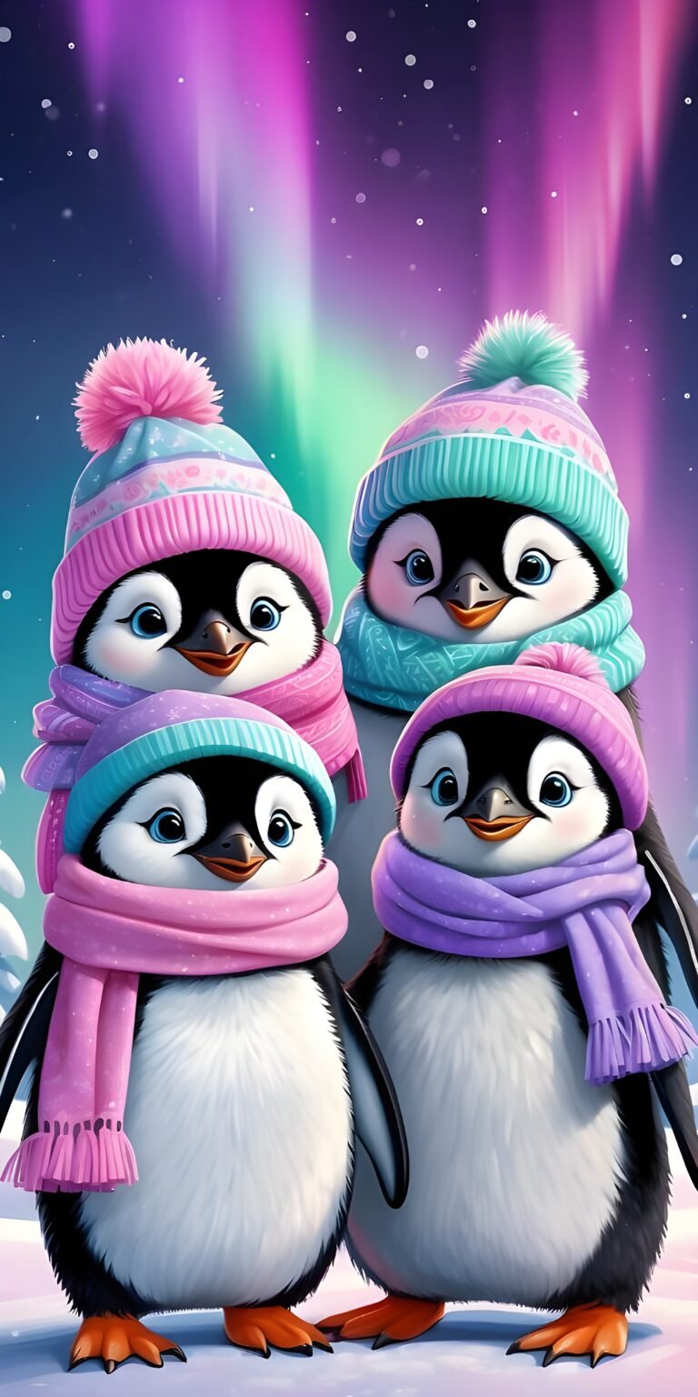 Penguine Family, Winter, Cute Background
