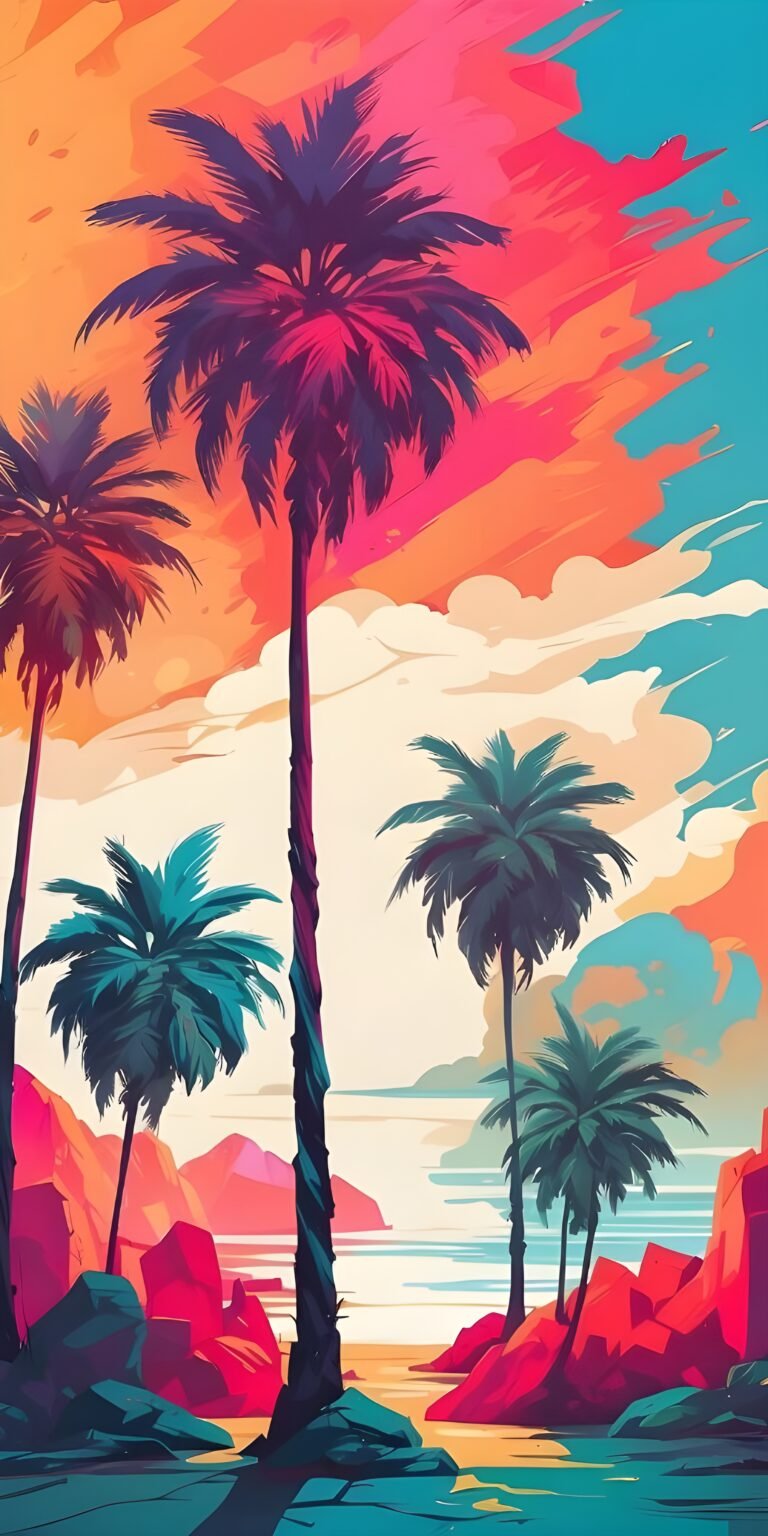 Preppy Palm Tree Colorful Wallpaper Phone Colorful