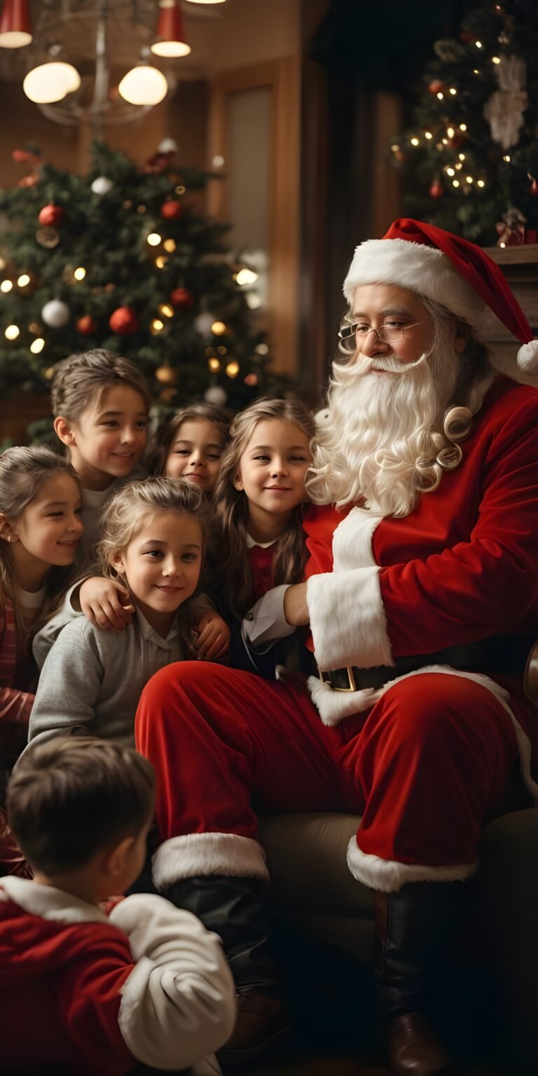 Santa Clause with Kids Phone Wallpaper, Christmas
