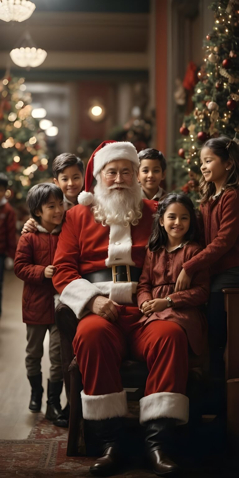 Santa Clause with Kids on Christmas Phone Wallpaper
