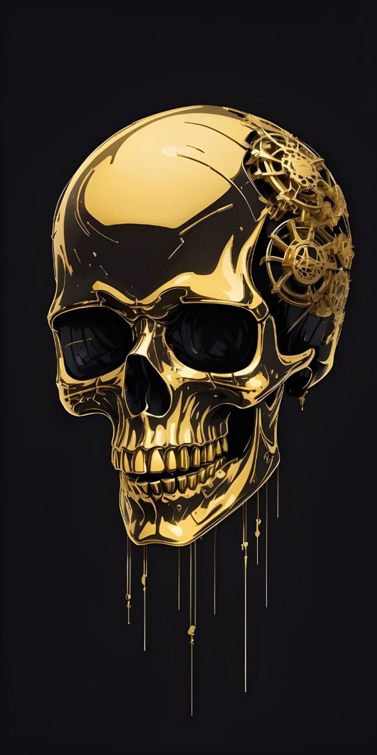 Skull, Yellow, Black Phone Wallpaper, Dark